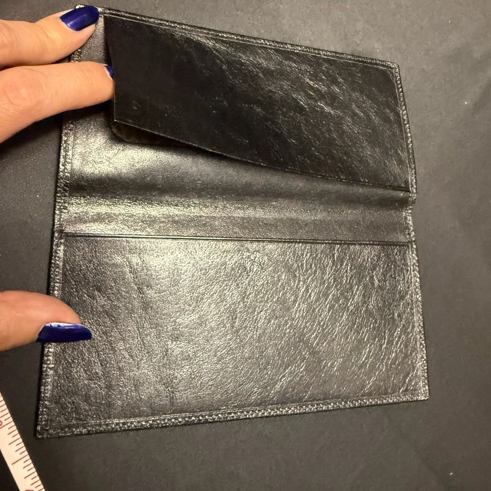 Black Smooth Leather Checkbook Cover Luxury Wallet Money